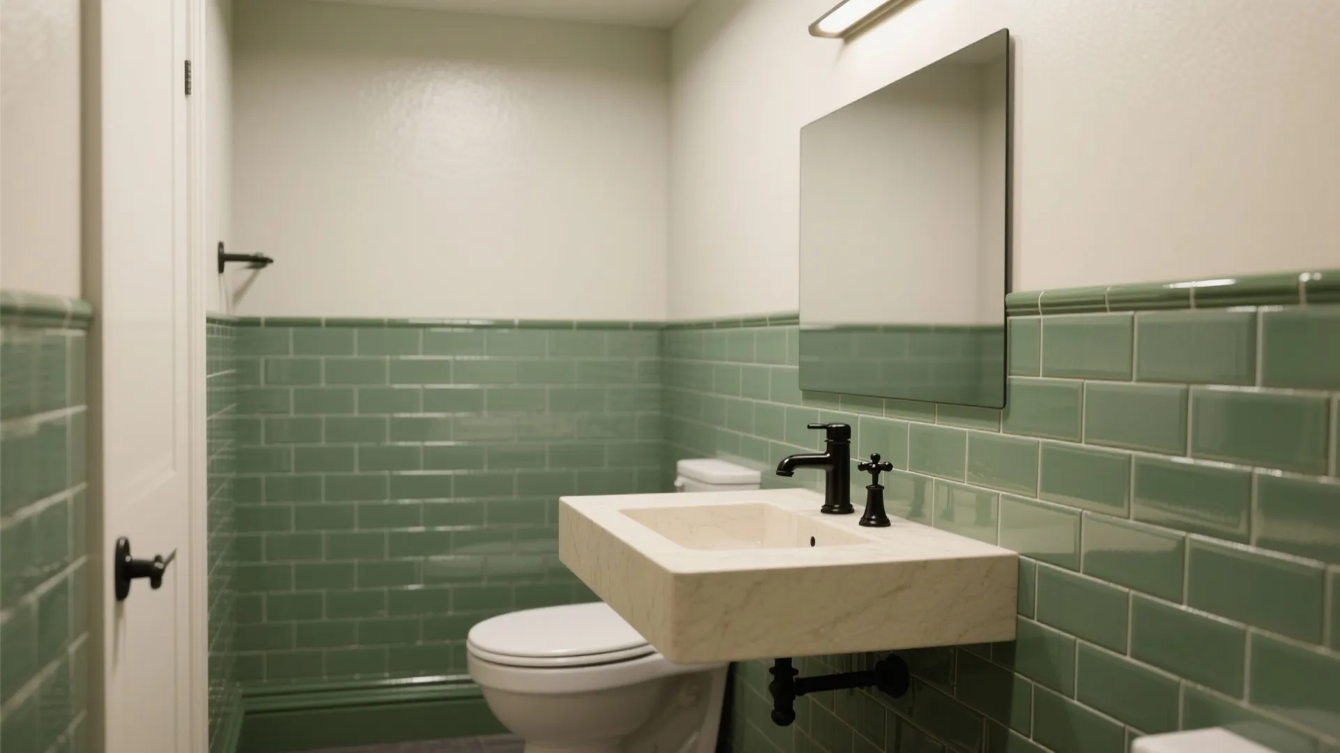 1. Full-tile feature wall with modern fixtures