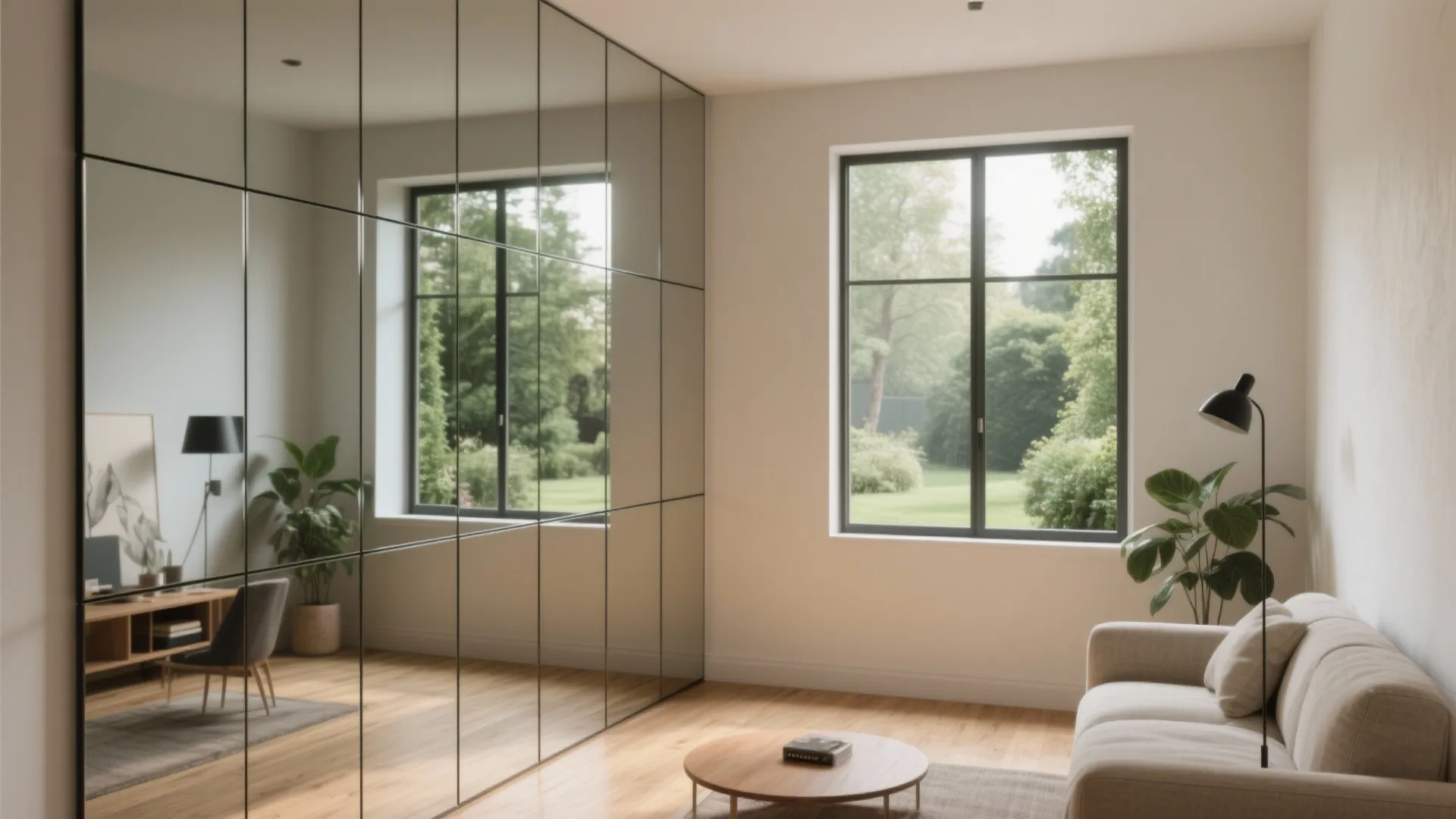 Floor-to-ceiling mirror panels