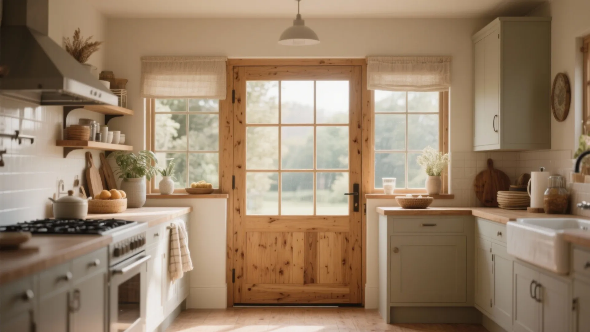 Kitchen with cozy fully glazed timber back door