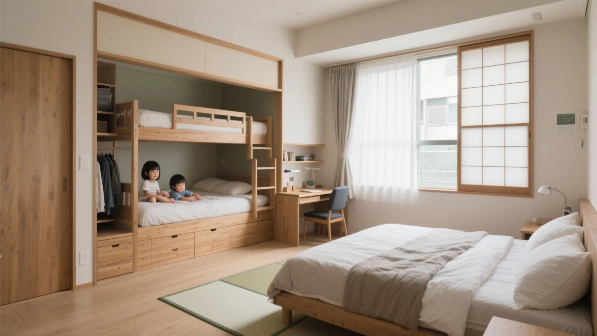 個室は“機能別”に区切る：東京小户型でも家族5人の睡眠を最適化