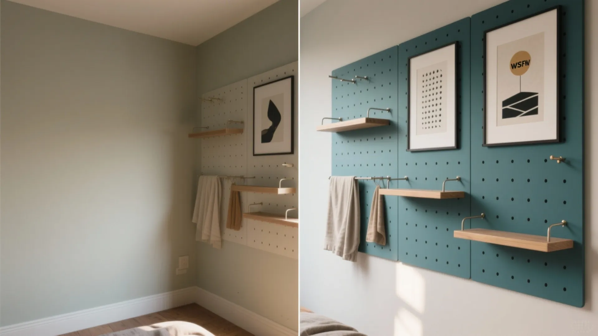 5. Functional Art: Shelves, Hooks, and Painted Panels