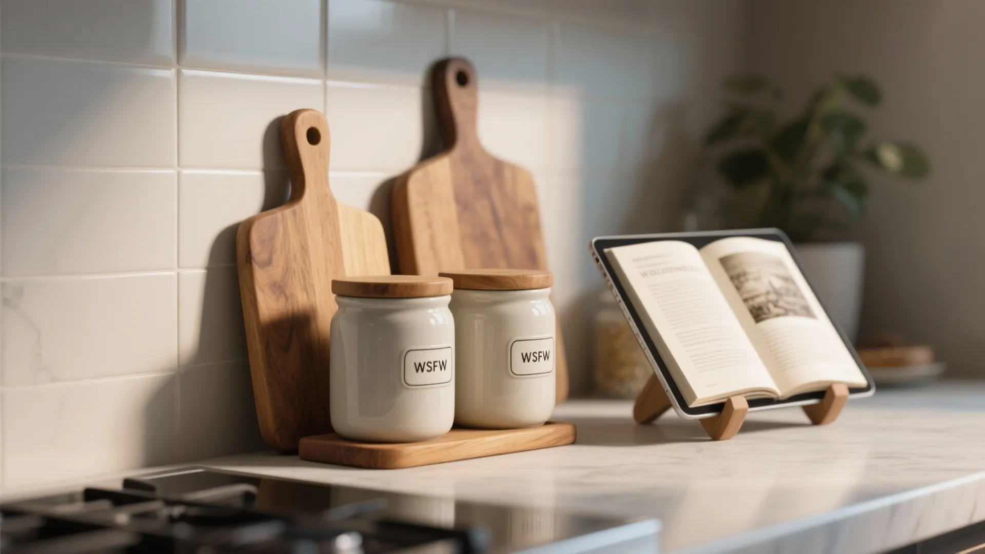 4. Functional decor: pretty canisters and cookbook stands