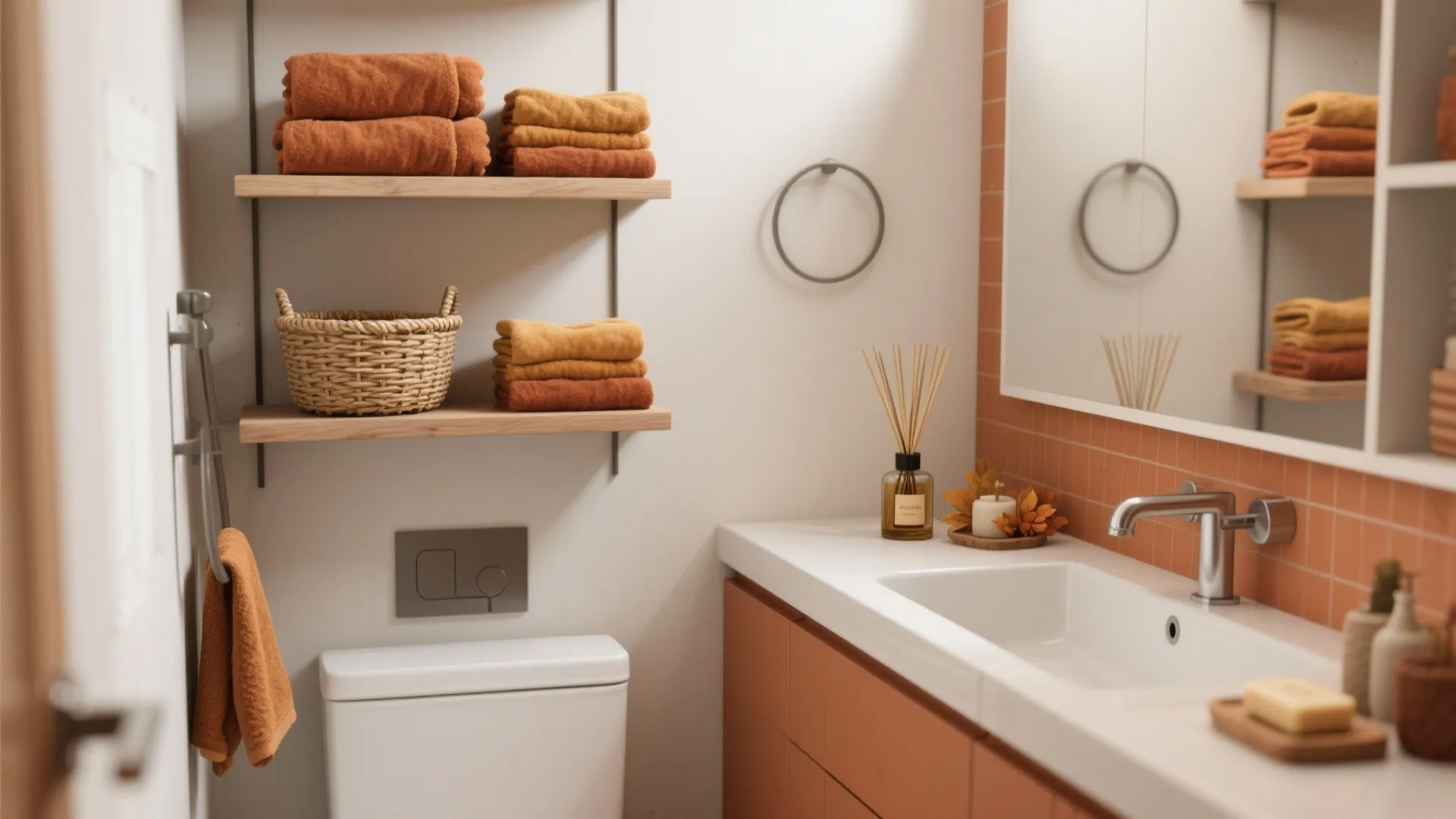 5. Functional decor: towels, storage, and scent