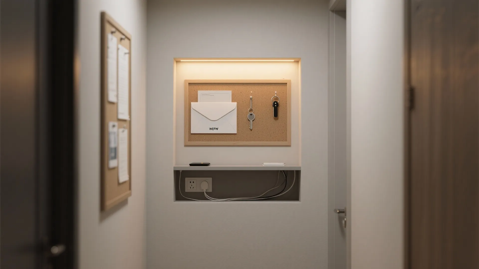 Functional niche: mail, keys, and a slim charging ledge