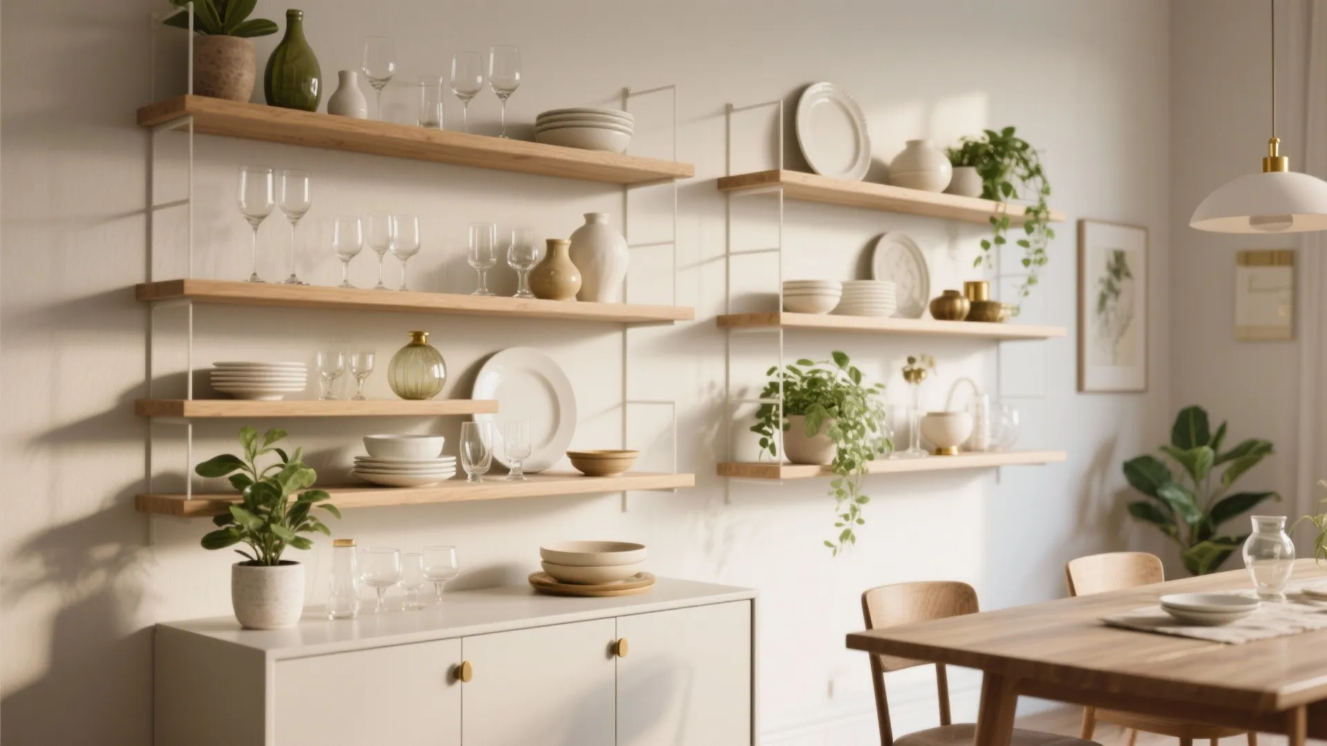5. Functional art — shelving, greenery, and display