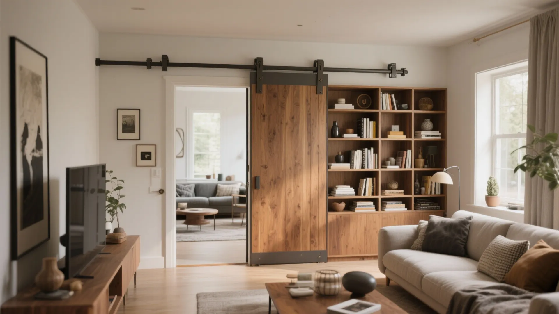 Furniture as a door: open shelving and sliding panels