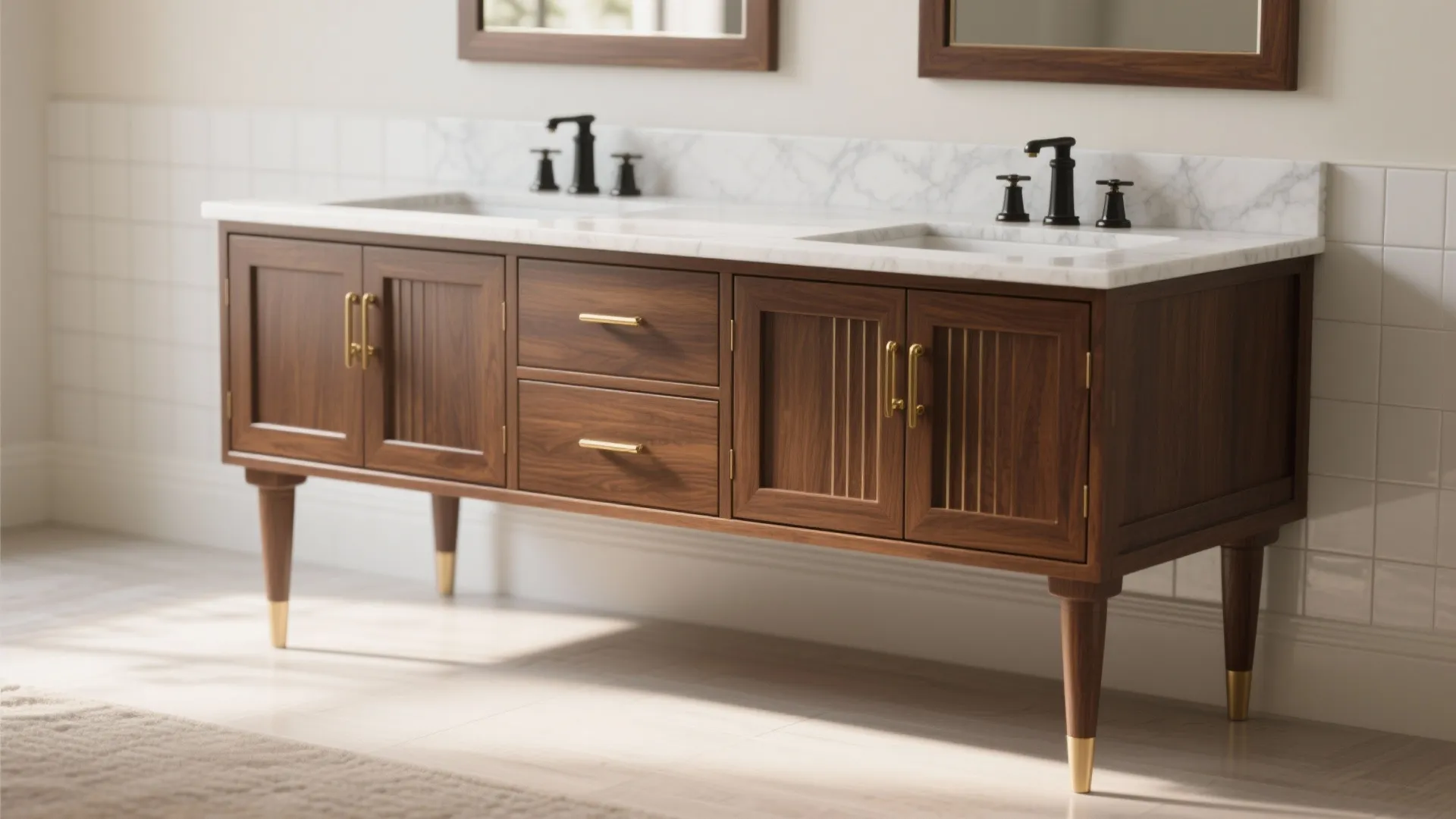 Furniture-Look Vanities with Legs and Inset Drawers