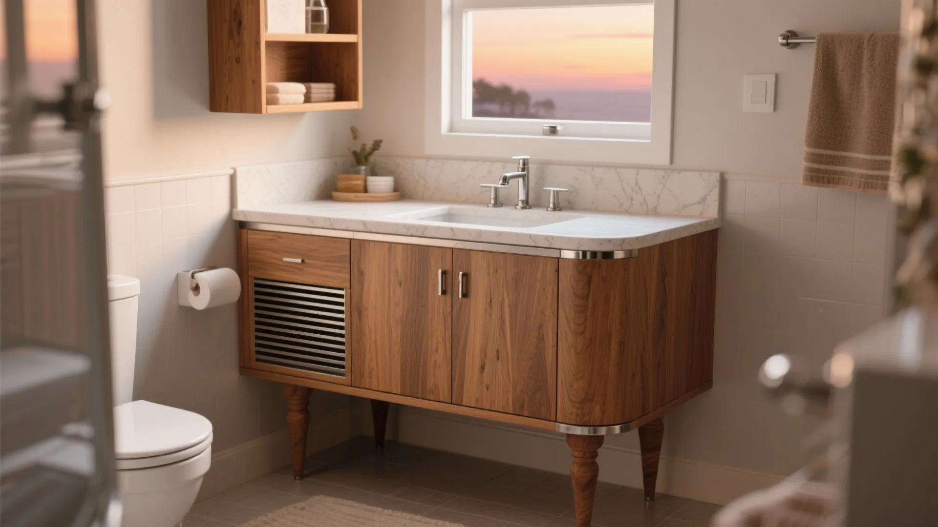 5) Furniture-look vanity with moisture-smart materials