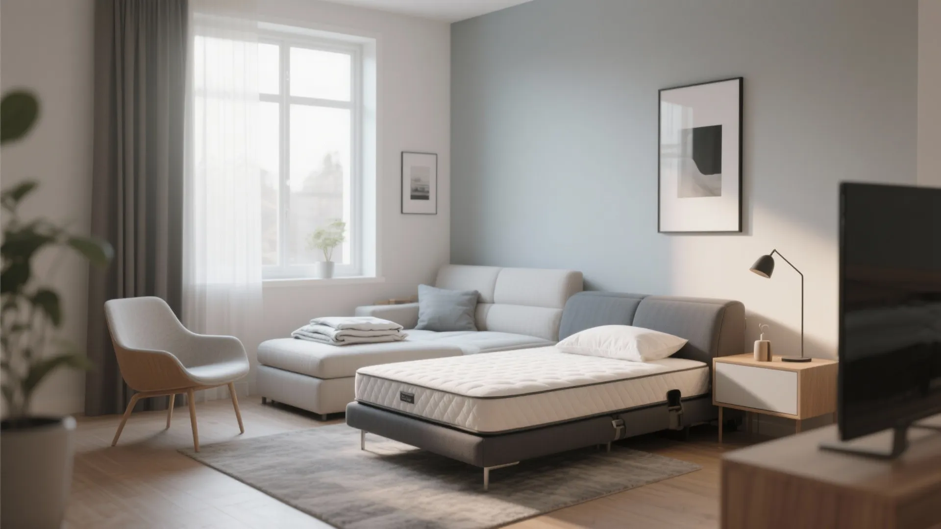 3. Futon Sofa + Accent Chair