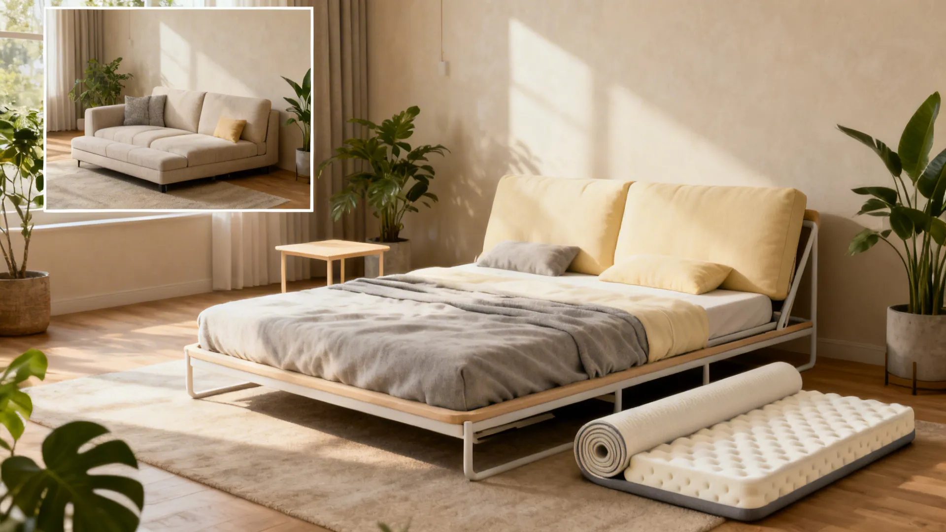 2. Futon-style sofa bed for flexible lounging