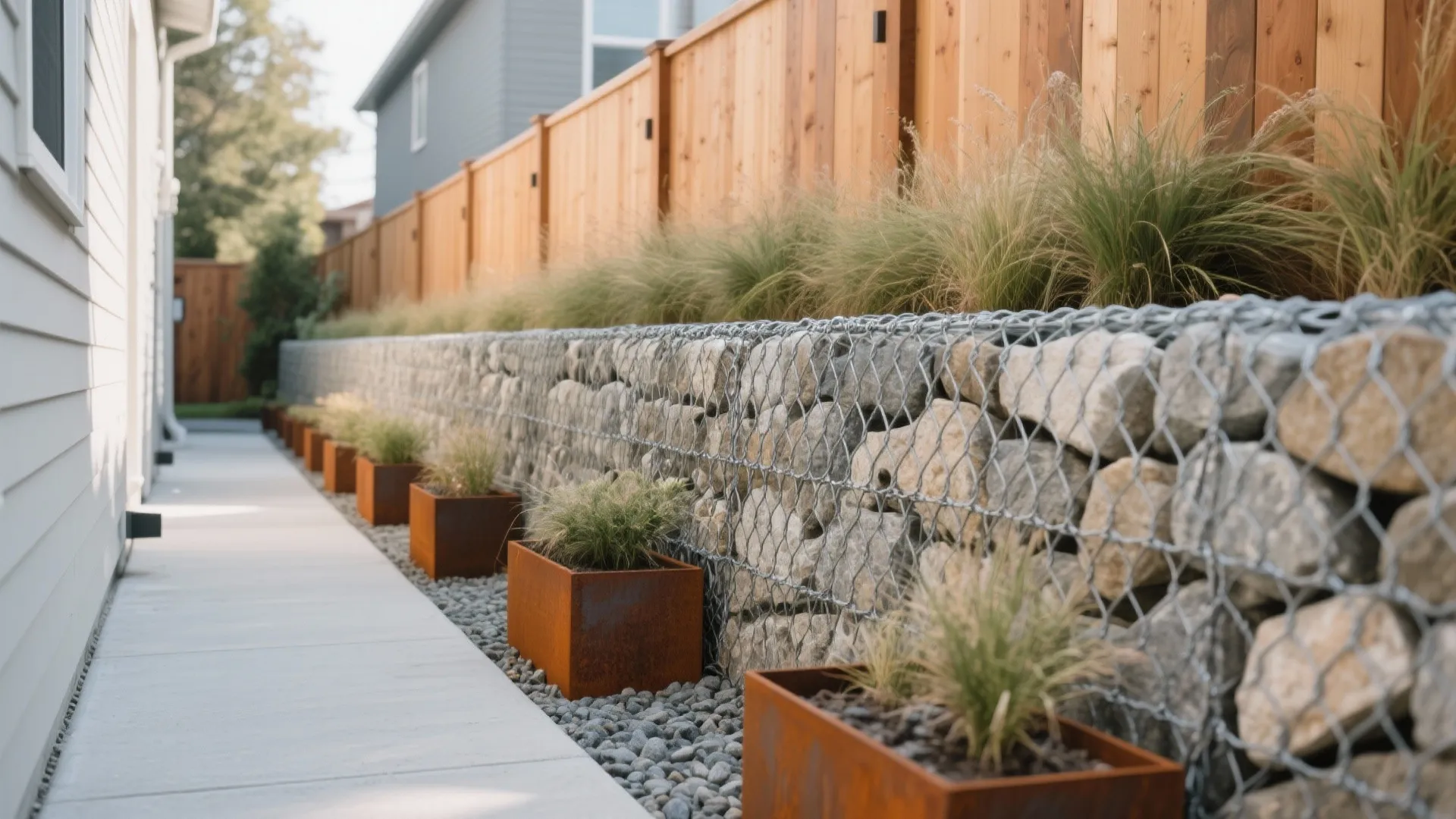 Gabion baskets with local limestone