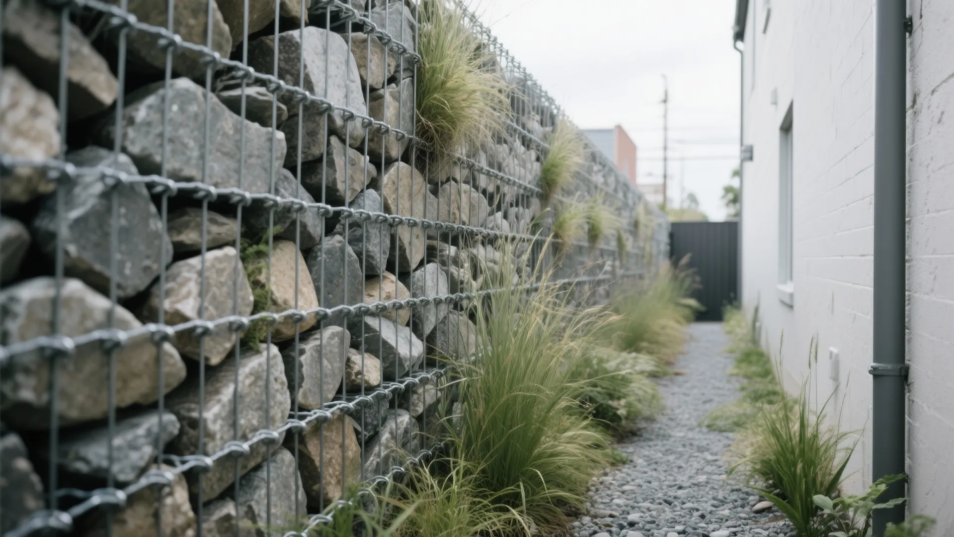 3) Gabion-Style Steel Cages with Rock Infill
