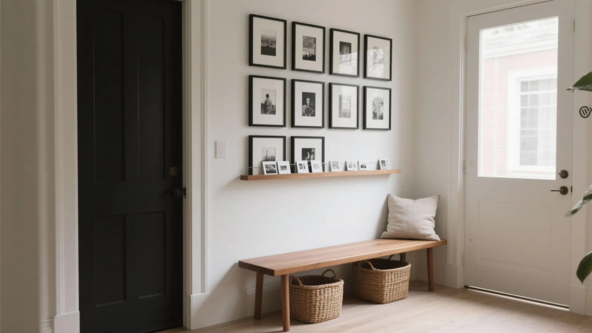 A gallery wall + bench to create a welcoming landing zone