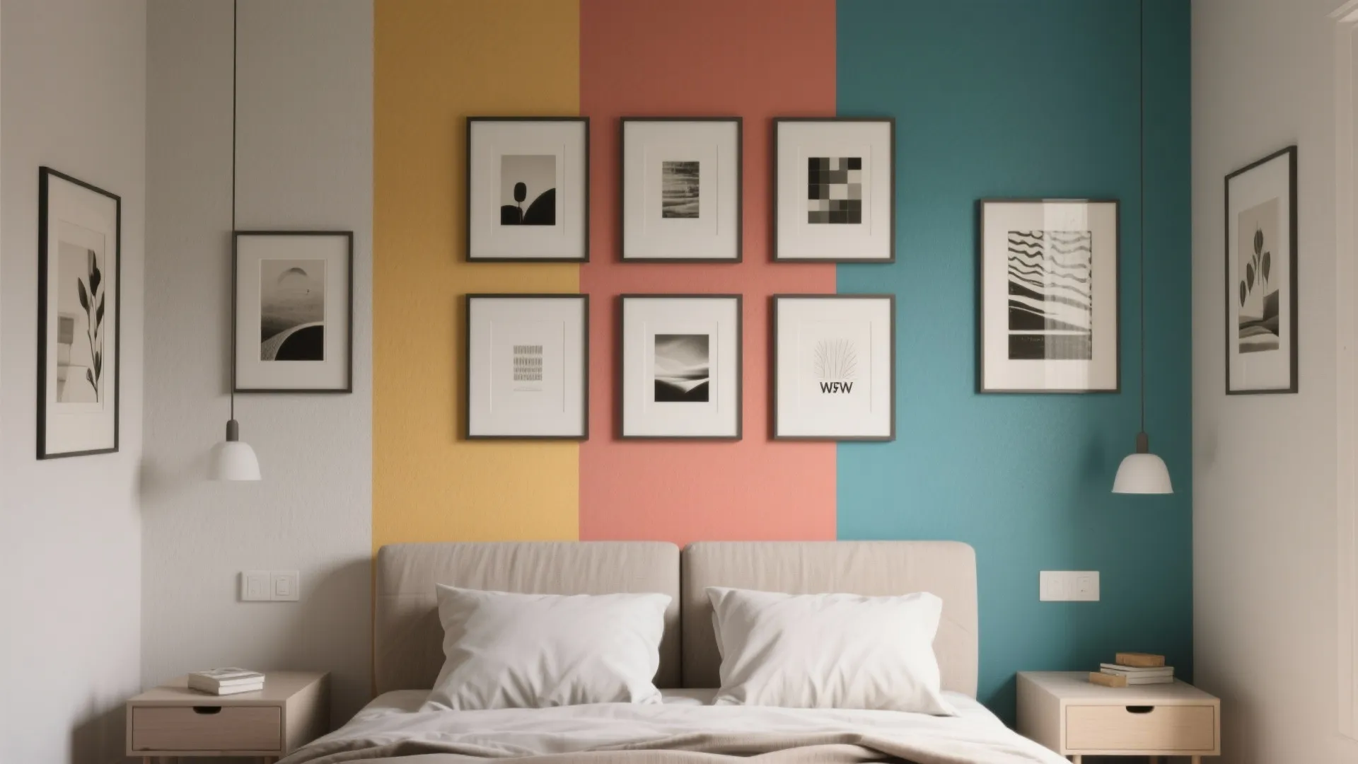 5. Gallery Grid: Paint Blocks + Framed Art