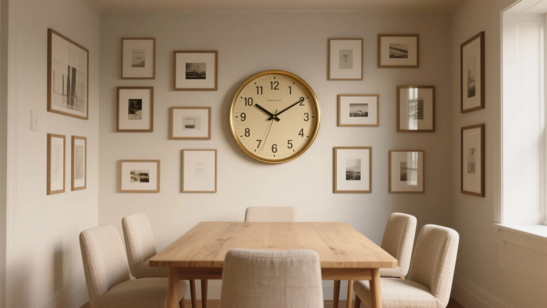 Gallery Wall + Big Clock: Balanced Composition
