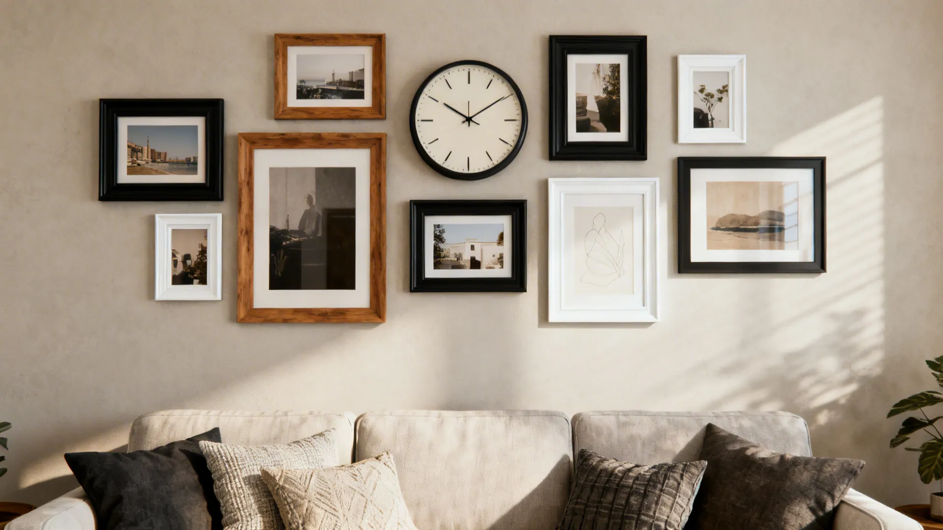 1. Gallery-style clock arrangement