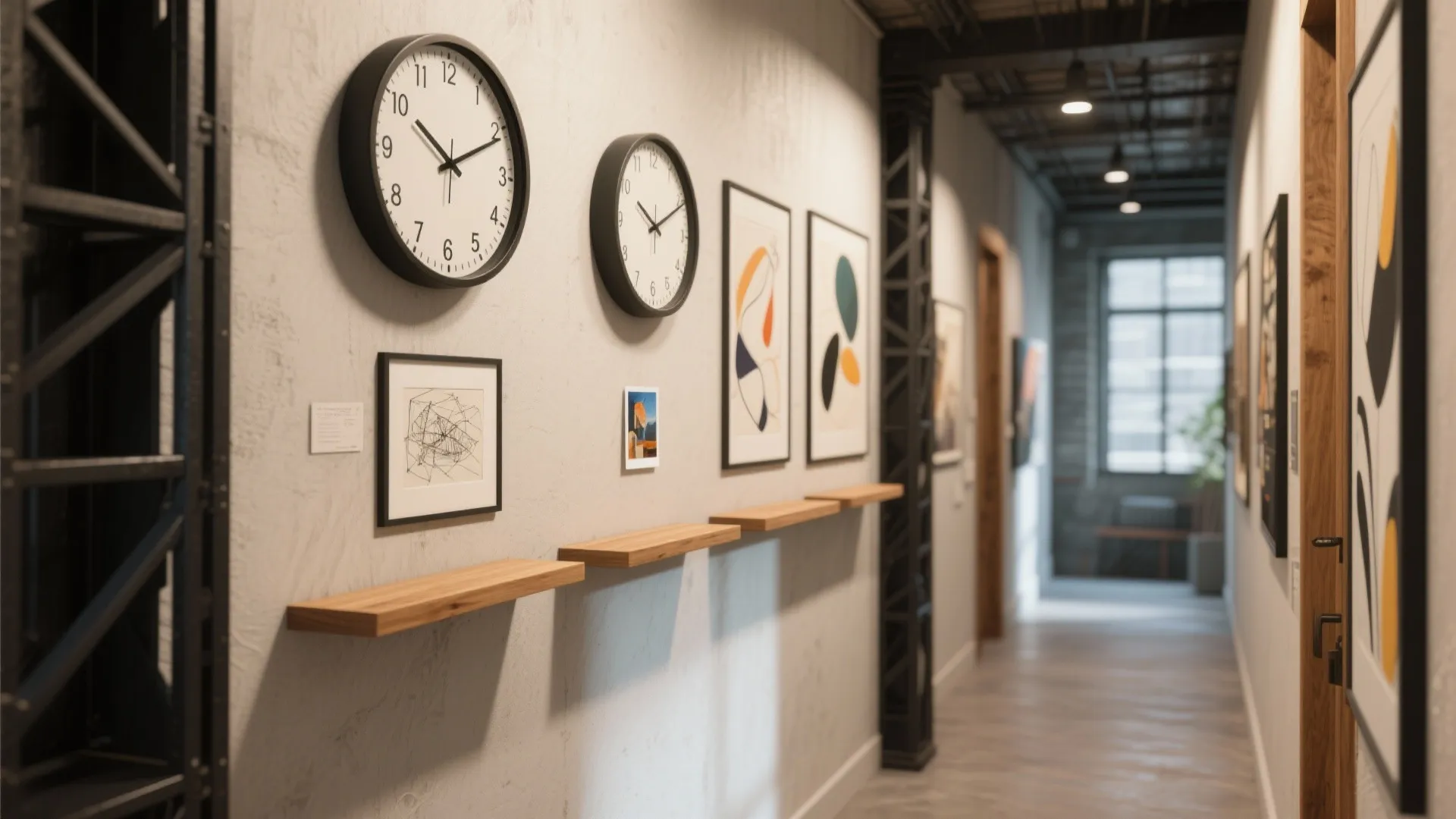 Gallery wall of clocks and art