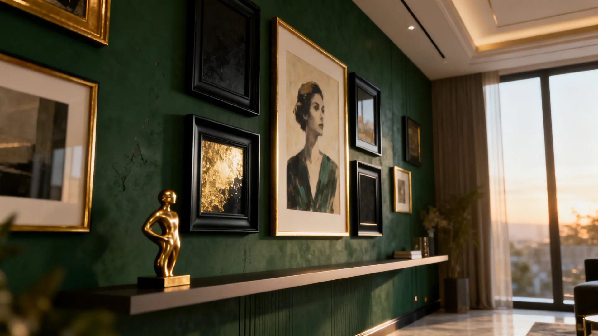 2. Gallery wall on a green statement wall