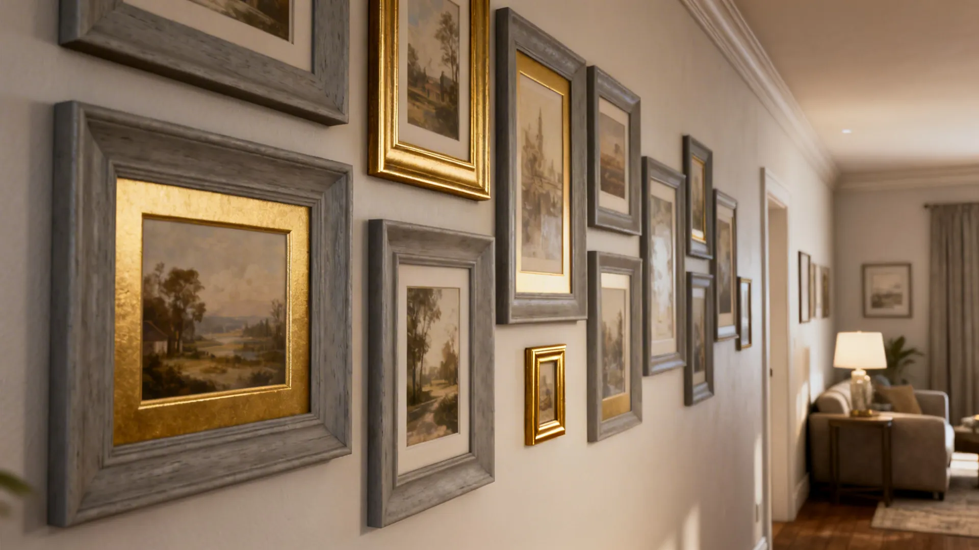 5. Gallery Wall: Grey Frames and Gold Matting