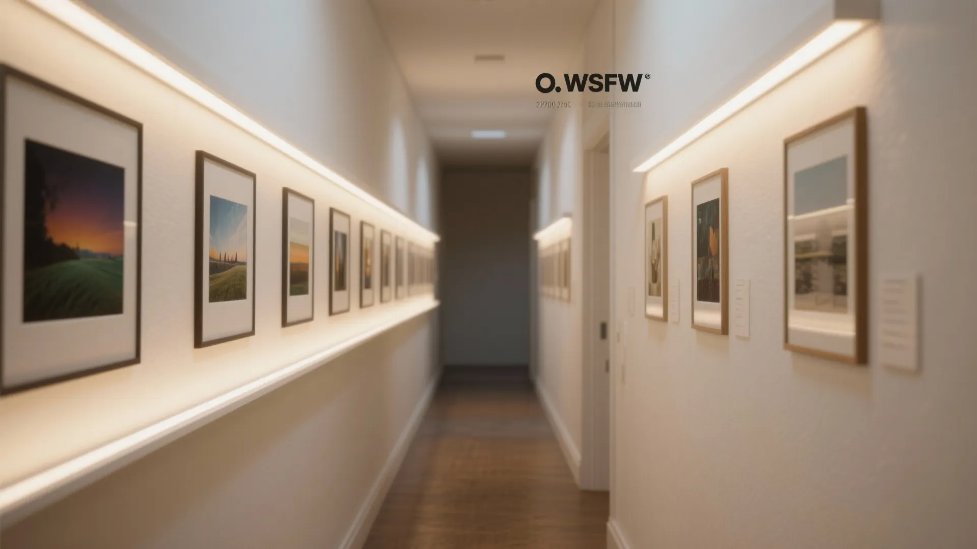 Gallery-wall hallway with low-profile lighting