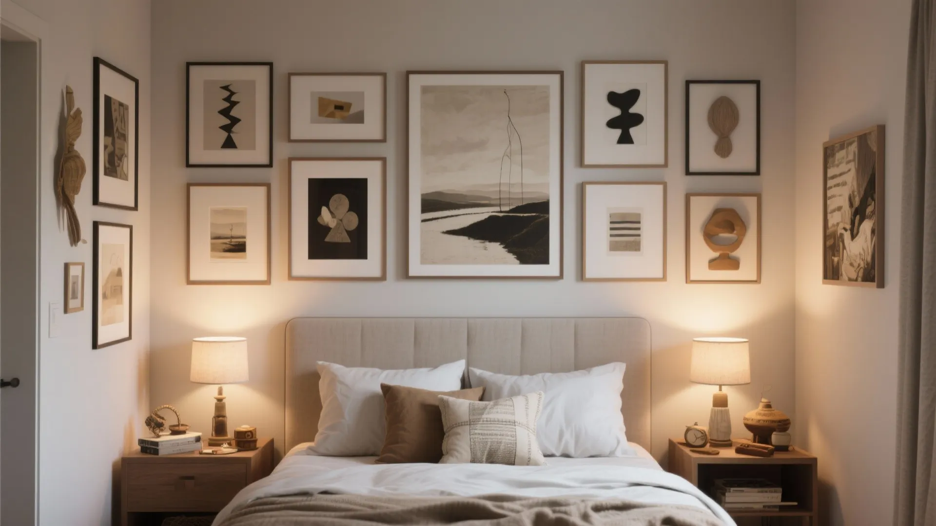 4. Gallery wall anchored by a statement headboard