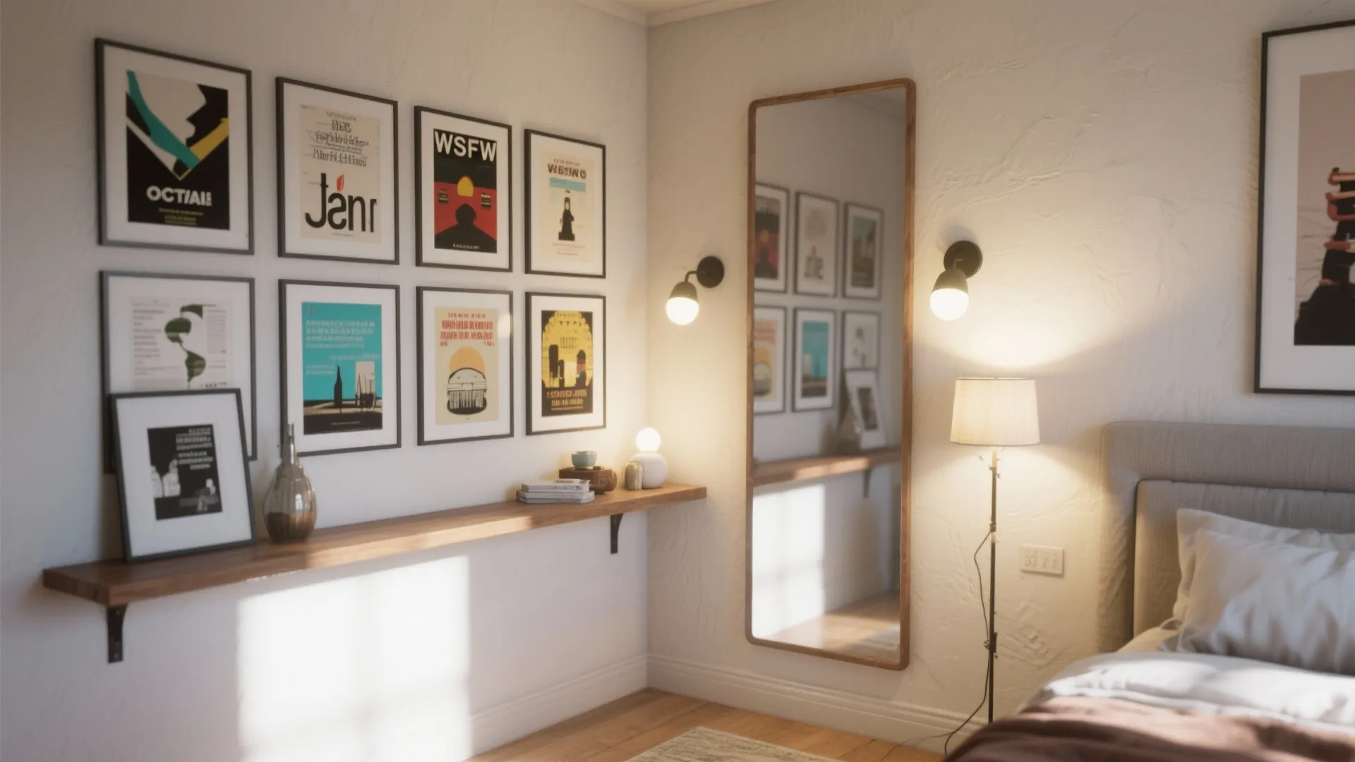 4. Gallery Wall, Mirrors & Layered Lighting