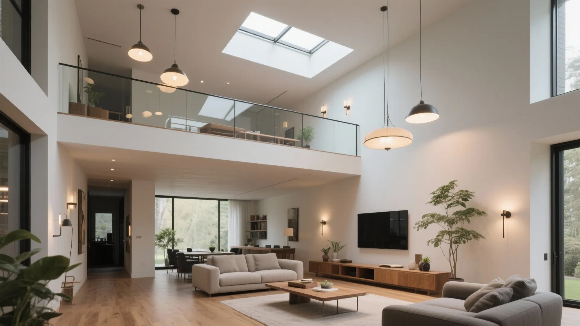 Double-Height Living Room with Gallery Balcony
