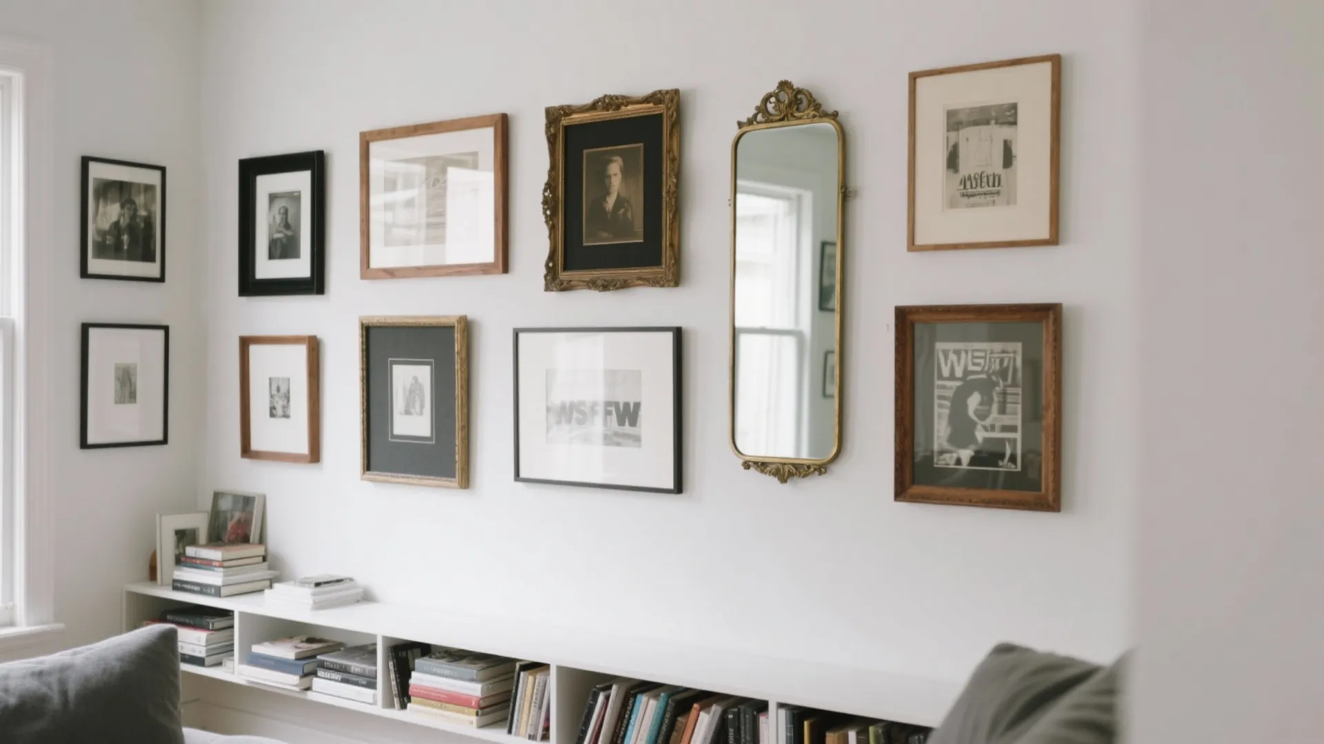 Gallery Wall with Mixed Frames and Mirrors