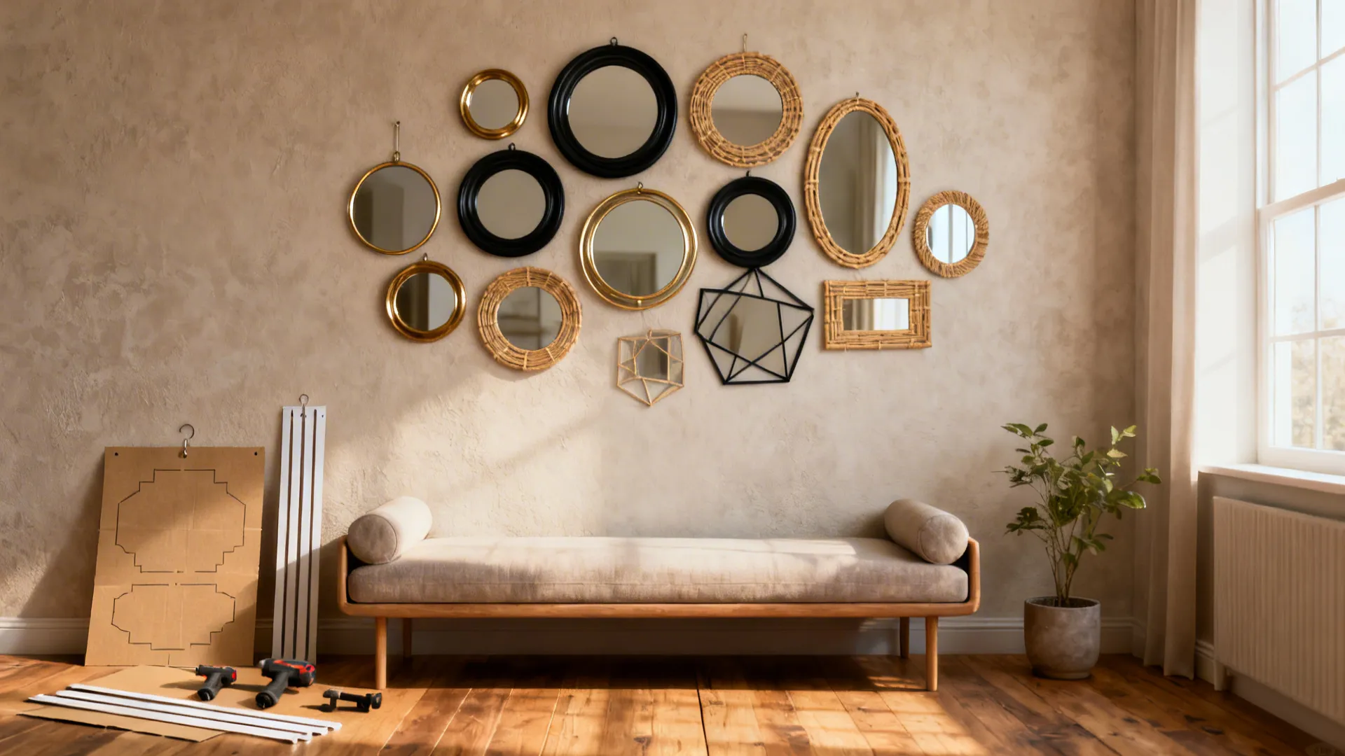 1. Gallery-style cluster of small mirrors