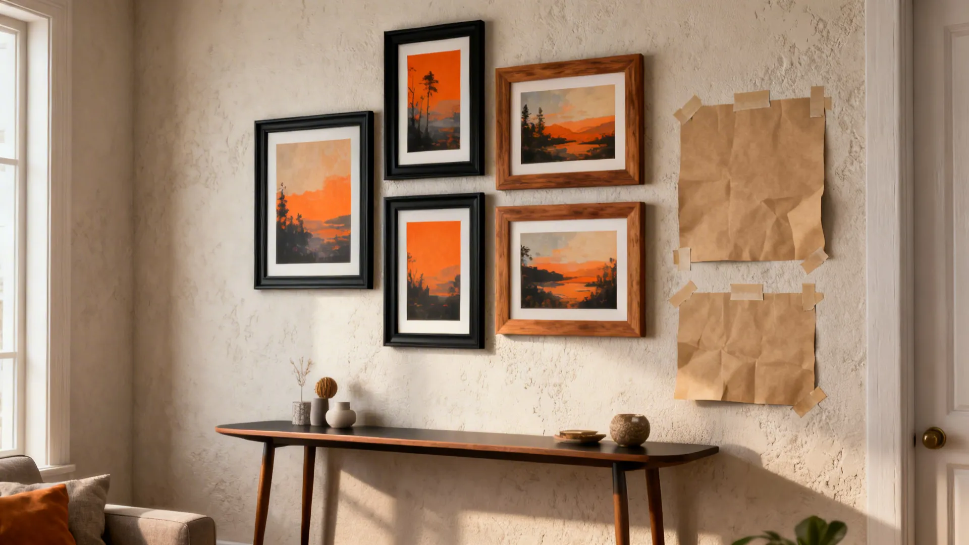 2. Layered Gallery Wall with Mixed Frames