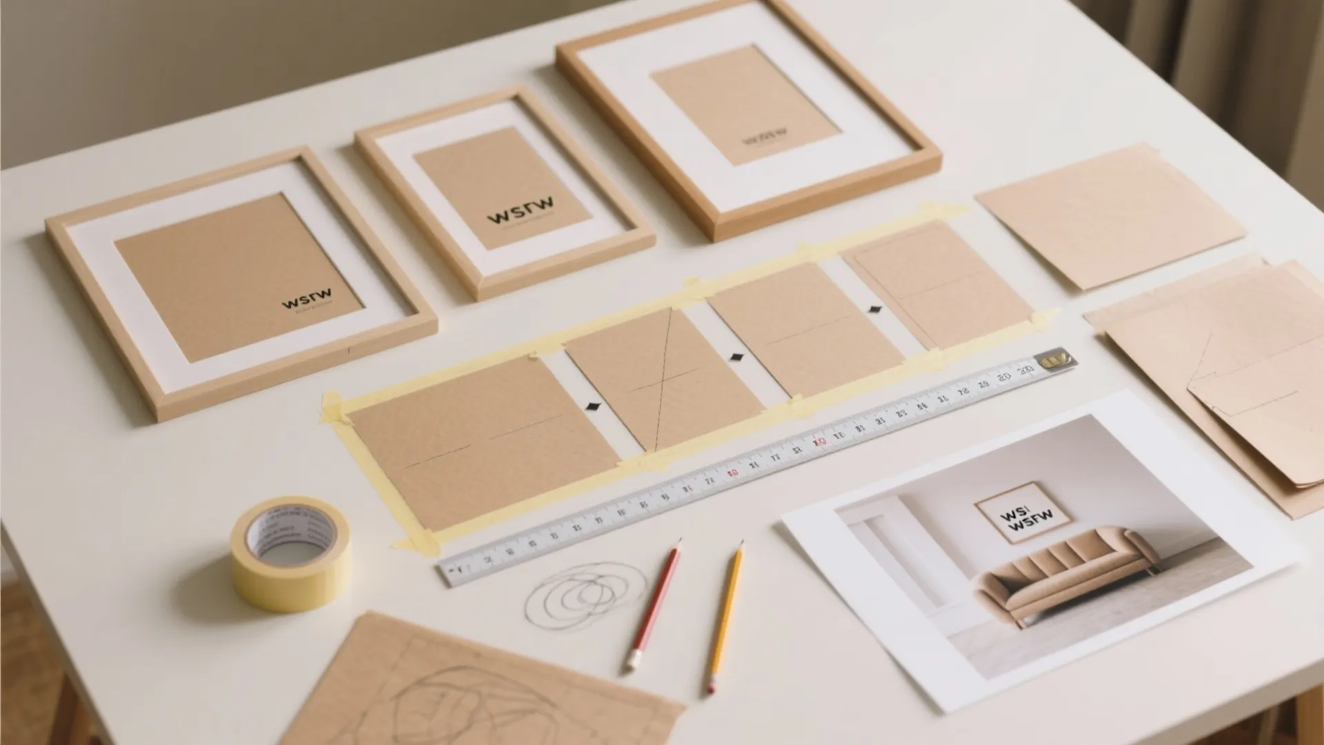 1) Minimal gallery wall with sculptural balance