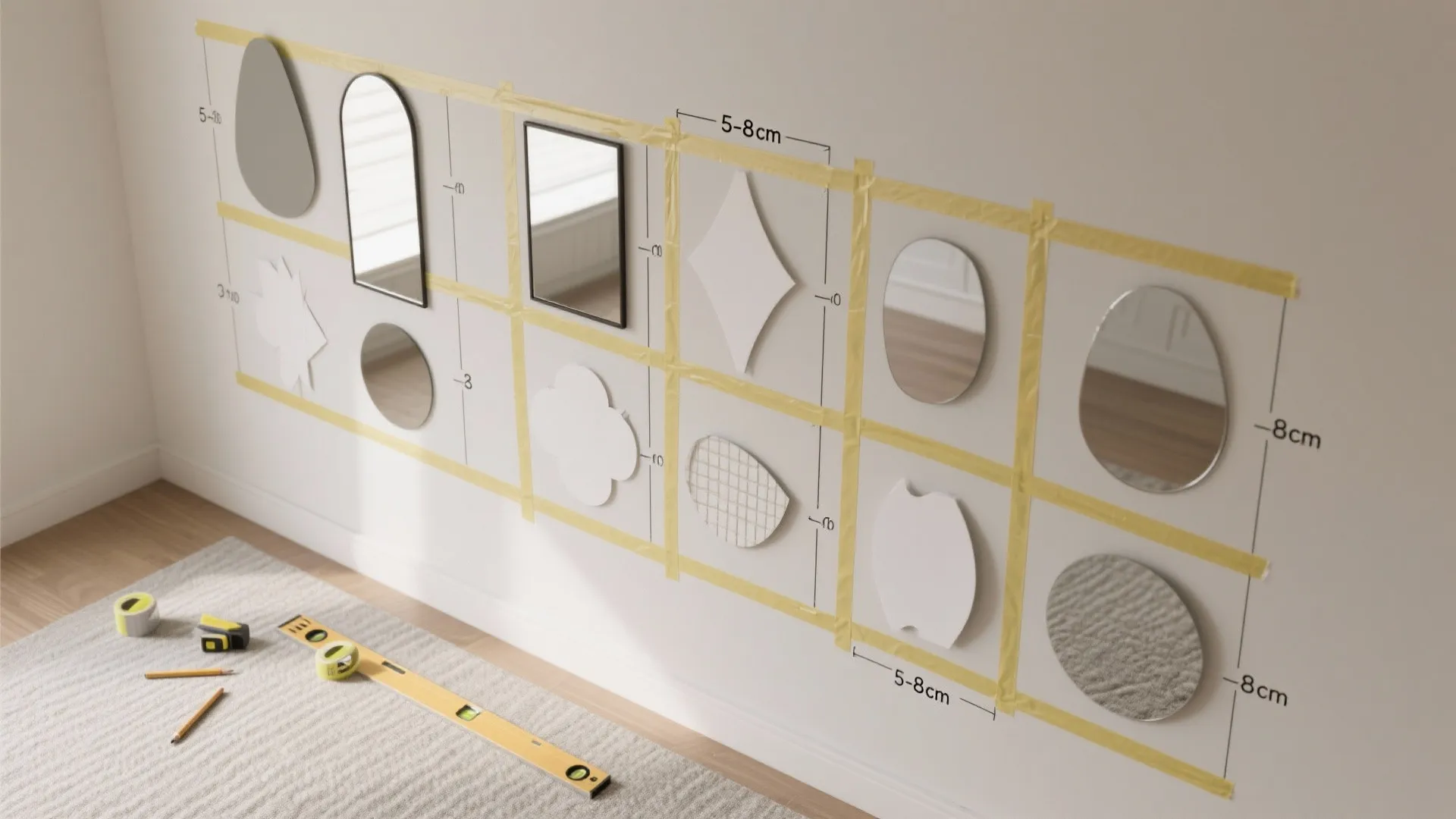 Gallery Wall with Mixed Mirror Shapes