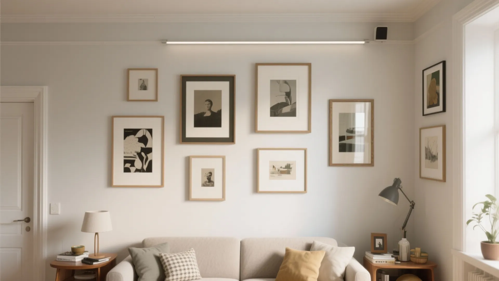 3. Gallery-style picture rail and curated frames