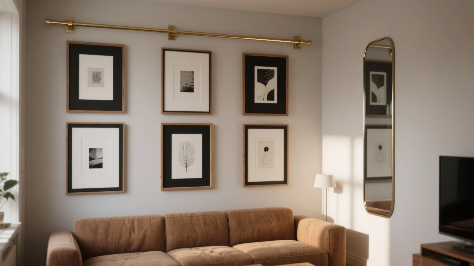 Gallery Wall with Modular Rails and Mirror Accents