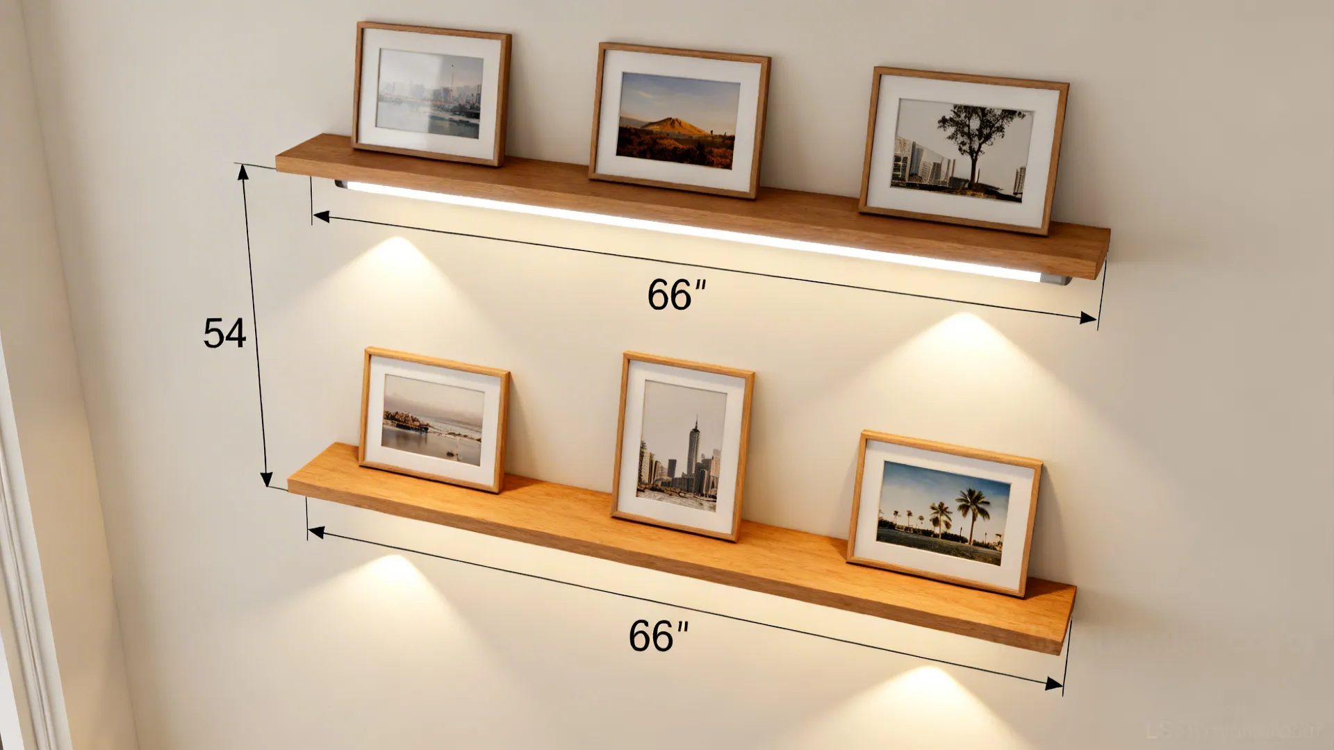 Top-down plan of icon ledges and hidden LED placement with warm light cones.