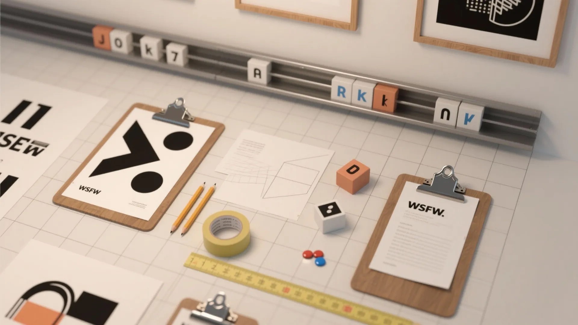 Idea 5: Rotating joke gallery with clipboards or magnet rails