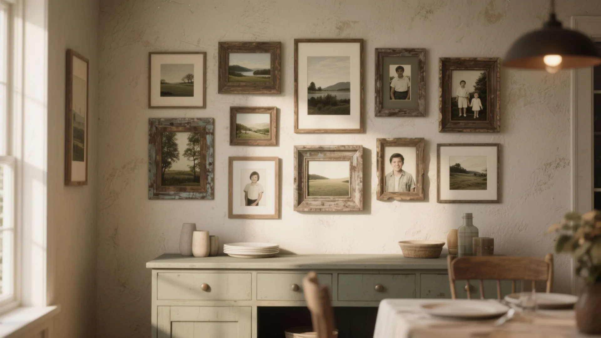 2. Mixed-Media Gallery with Rustic Frames