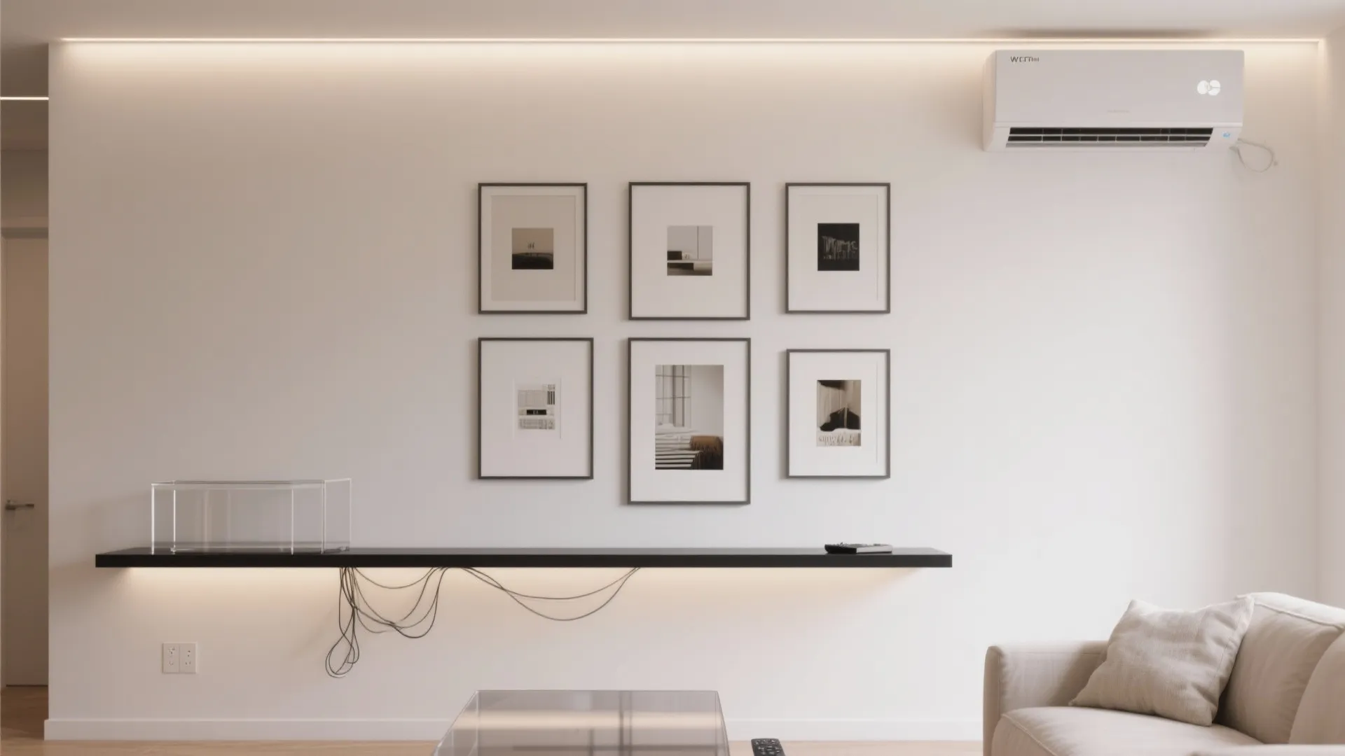 Gallery Wall + Floating Shelf Composition