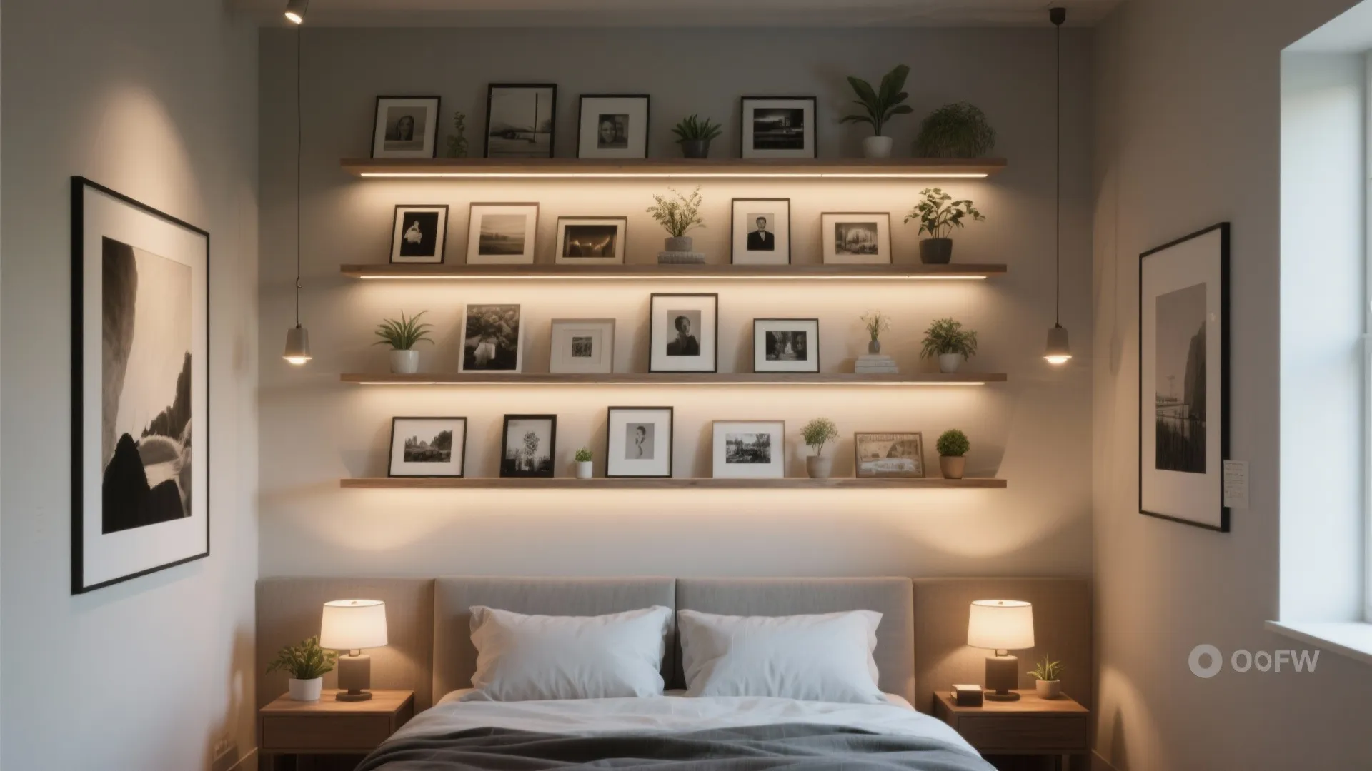 4. Gallery or Shelf Wall with Layered Lighting