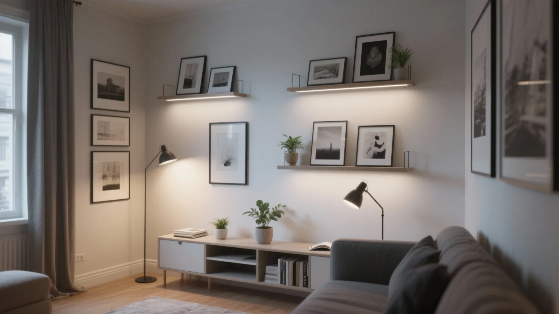 4. Functional Gallery Wall with Built-In Shelving