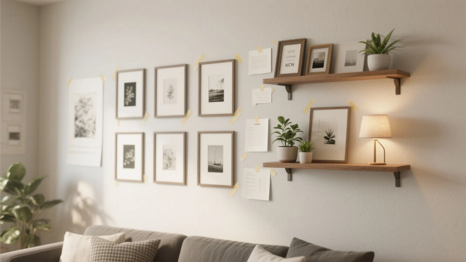 4. Curated Gallery Wall + Narrow Shelving