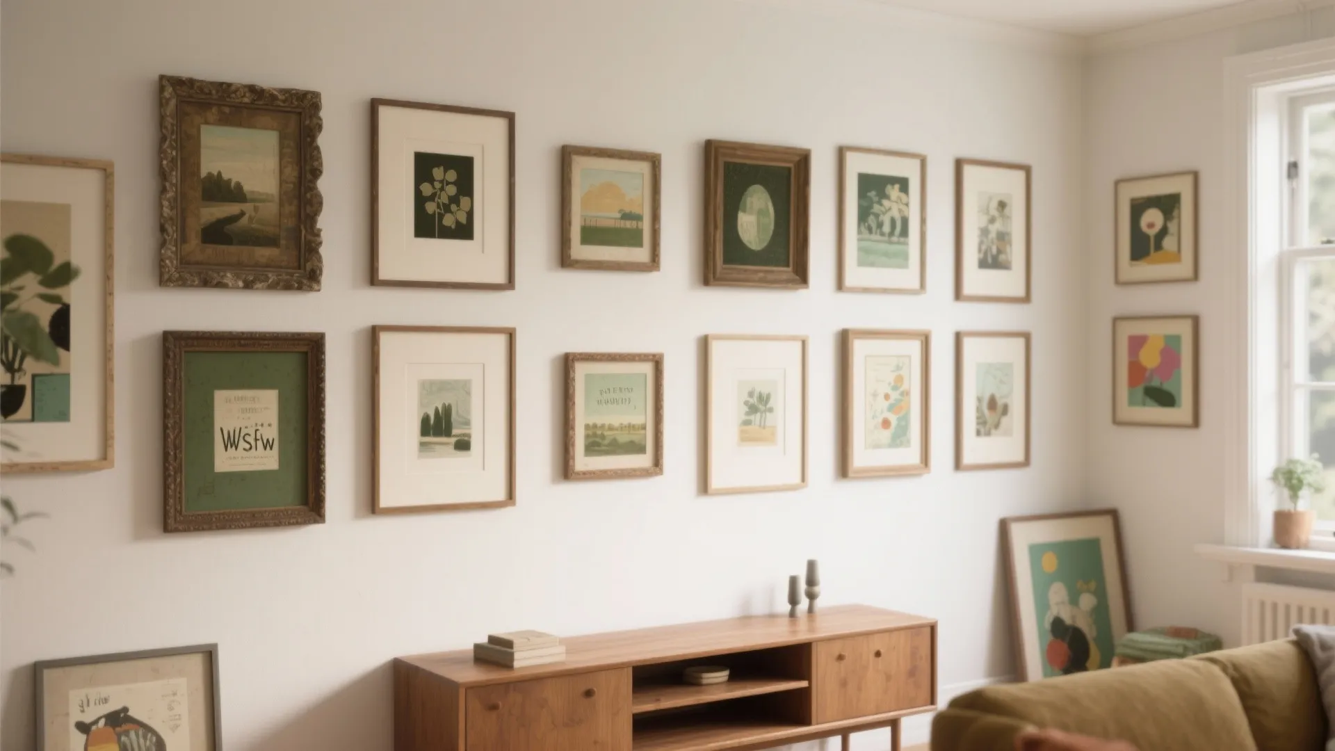 1. Gallery wall with mixed frames