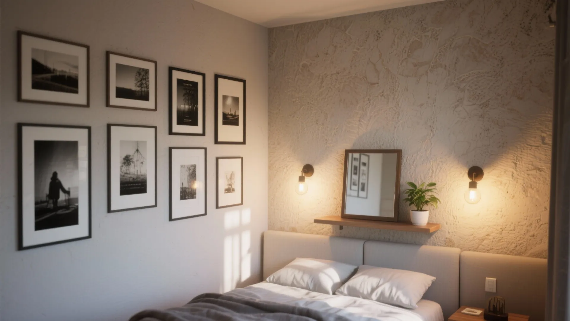 2. A Curated Gallery Wall (Photos + Shelves)