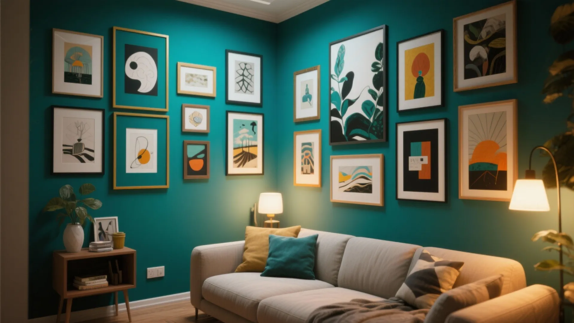 2. Gallery Wall with Bold Frame Colors