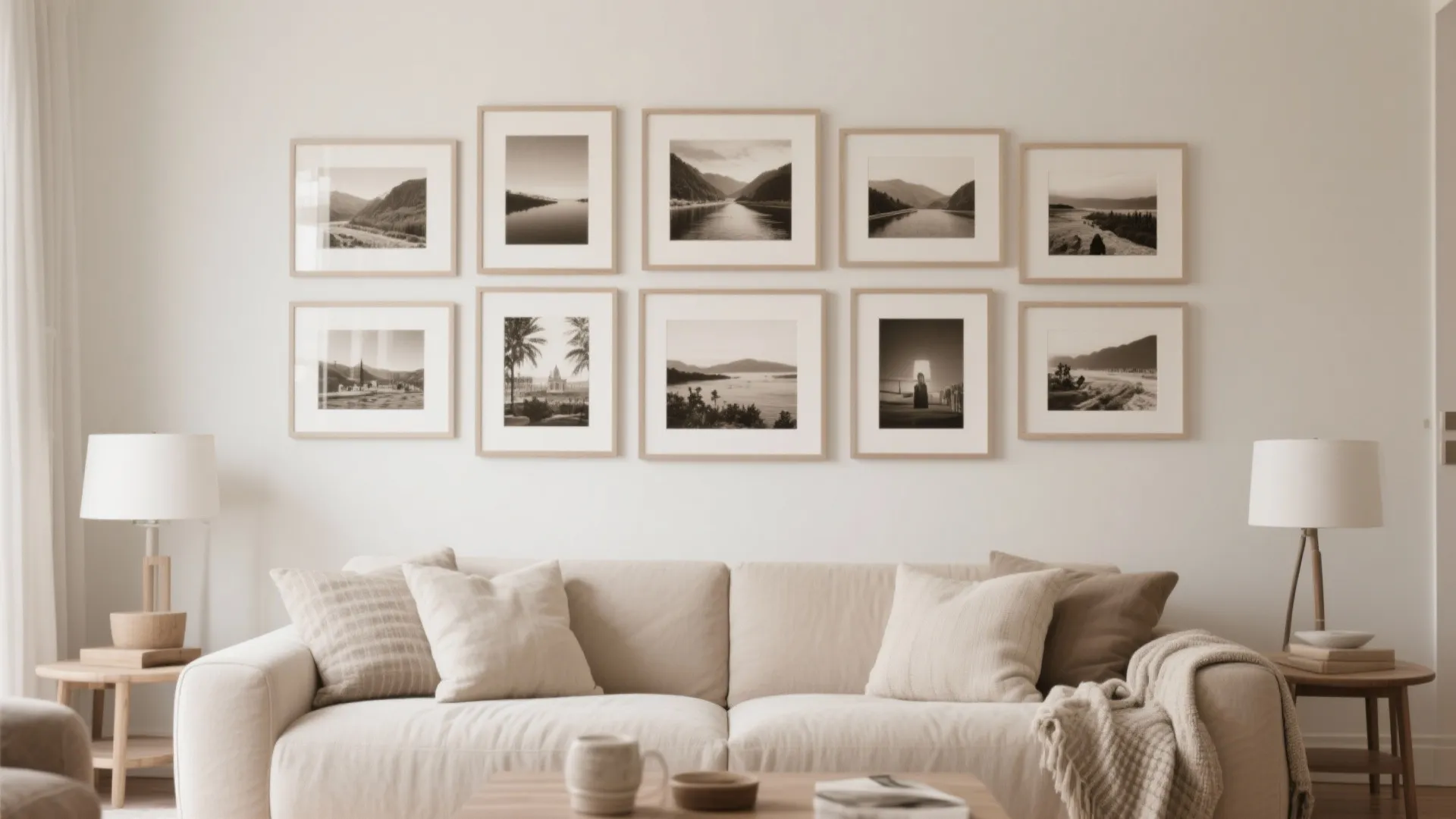 7. Gallery Wall in Sepia and White Frames