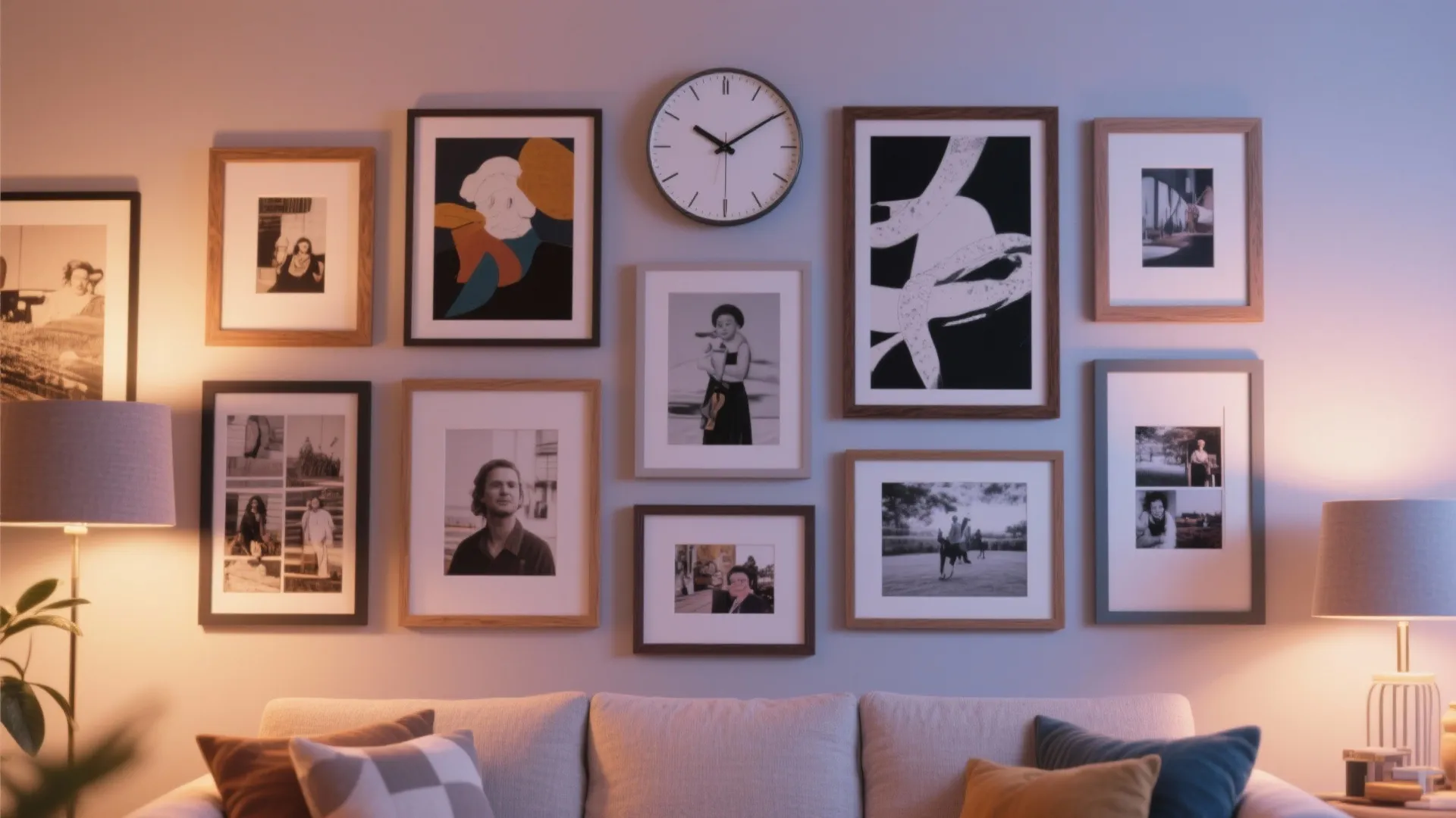 2. Gallery Wall with Integrated Clock