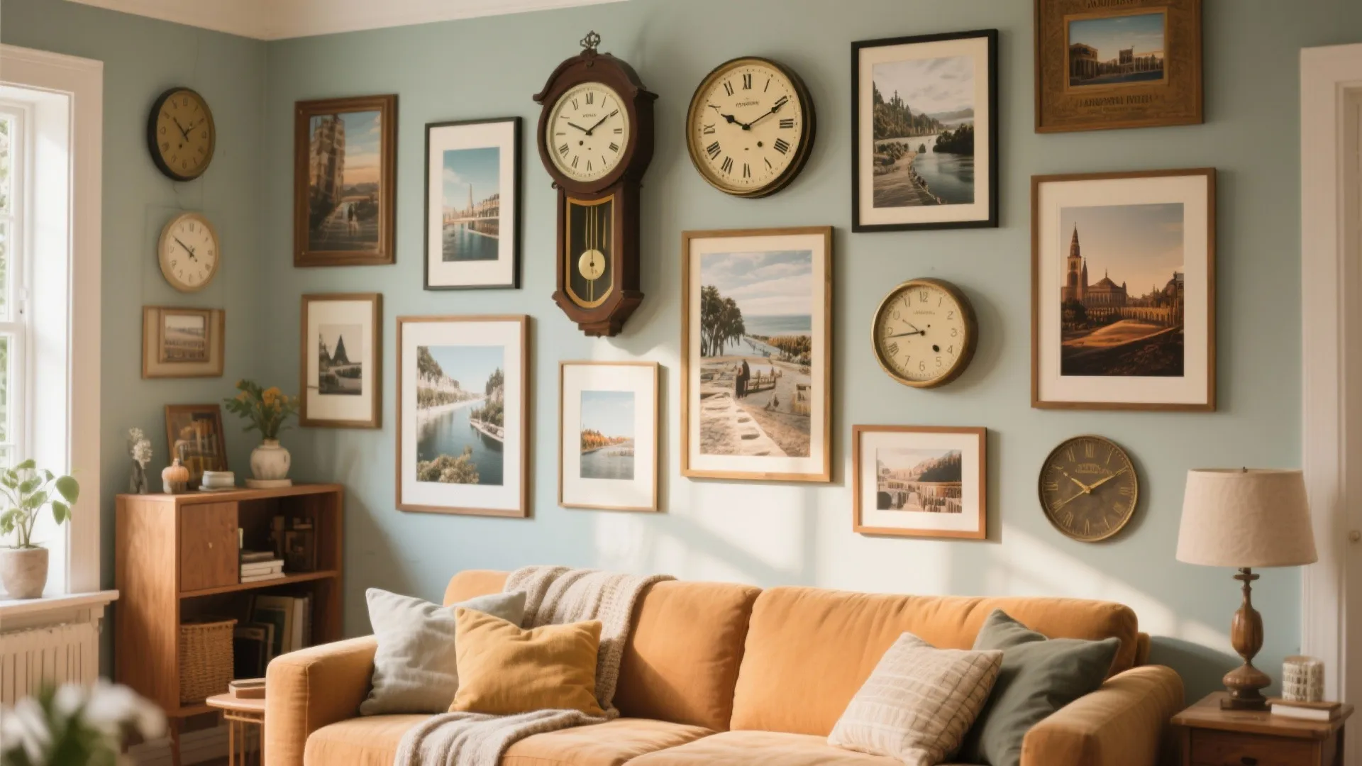 3. Gallery Wall with Mixed Clocks