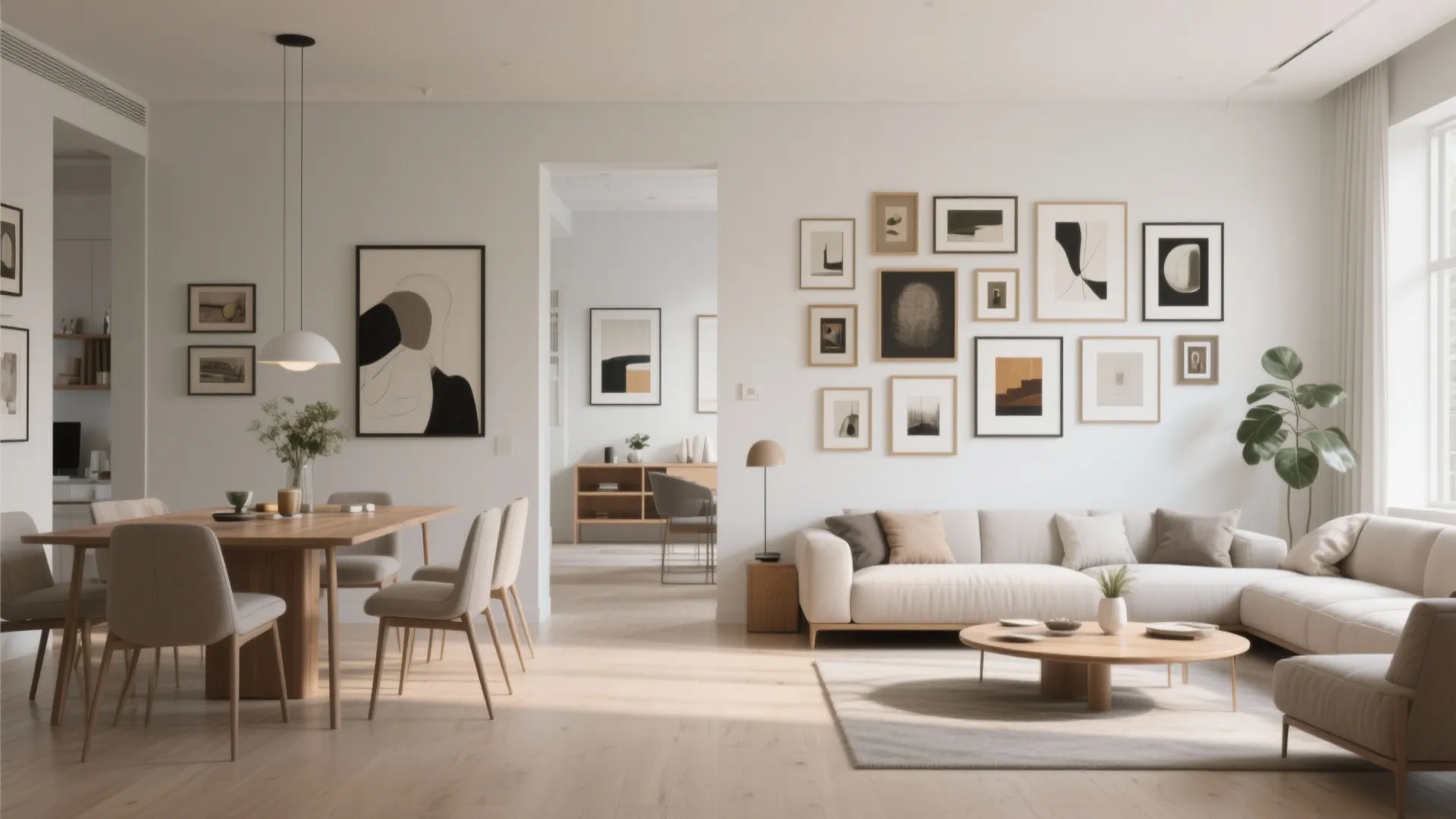 9. Art Gallery Wall Connecting the Two Zones