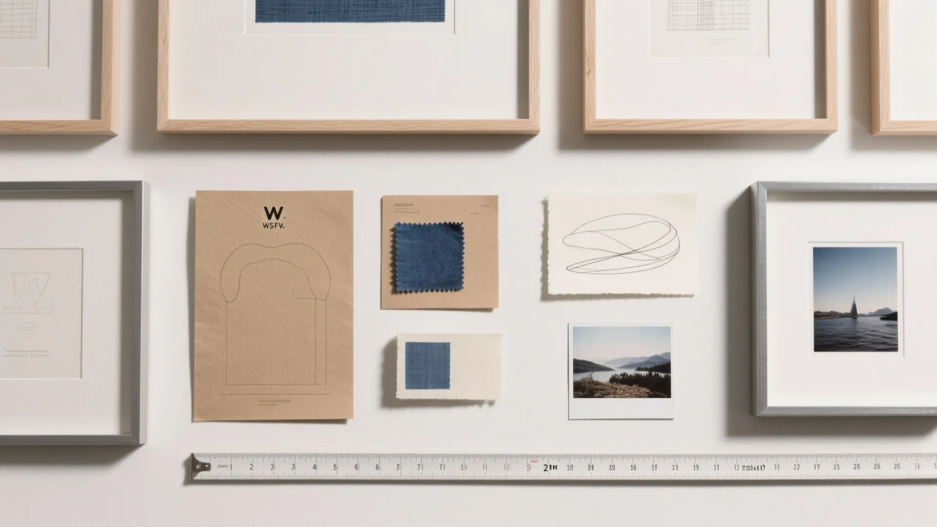 Soft-toned gallery wall with mixed frames