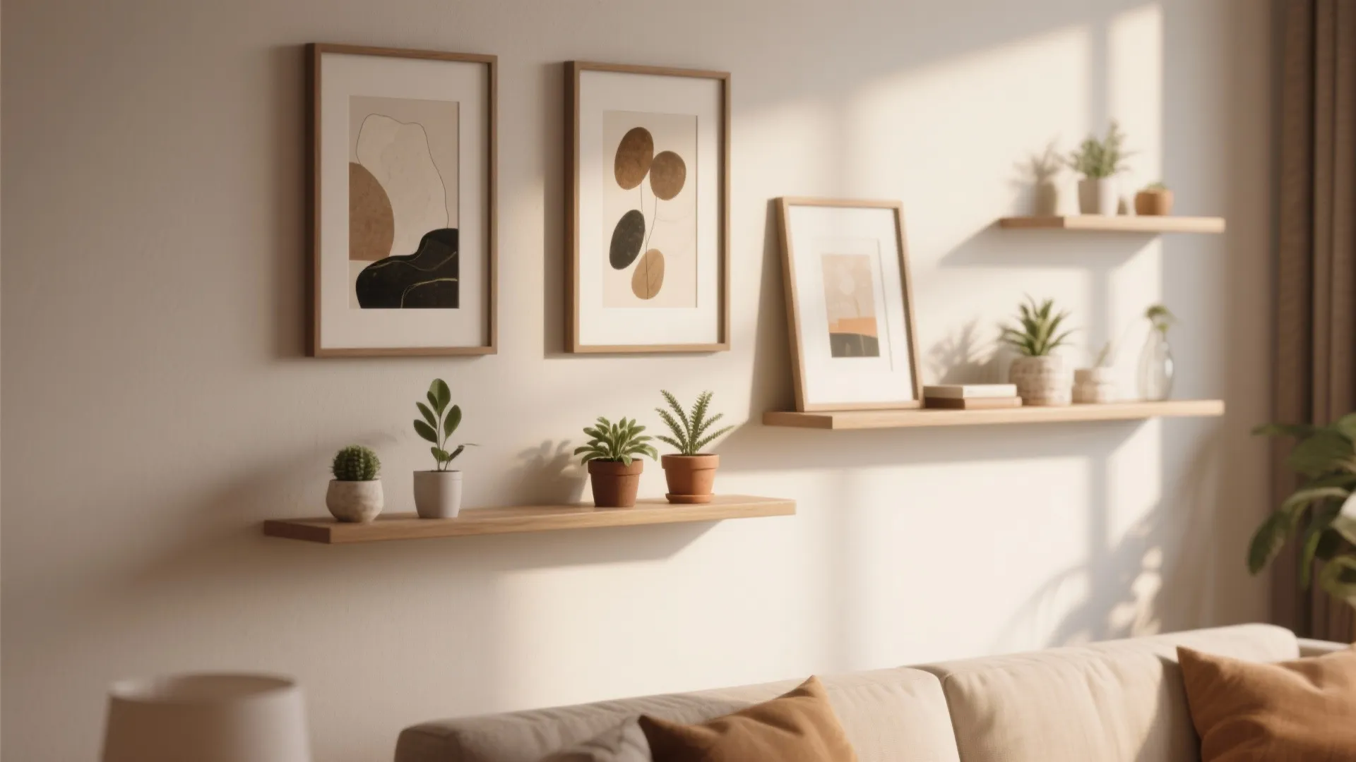6. Gallery Wall with Floating Shelves
